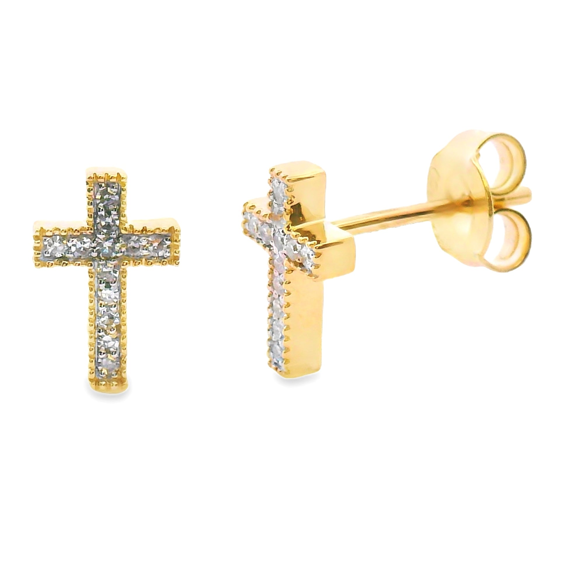 Natural .09ct Diamond Cross Earrings 10KT Yellow Gold Bids.com