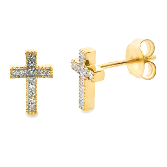 Natural .09ct Diamond Cross Earrings 10KT Yellow Gold Bids.com