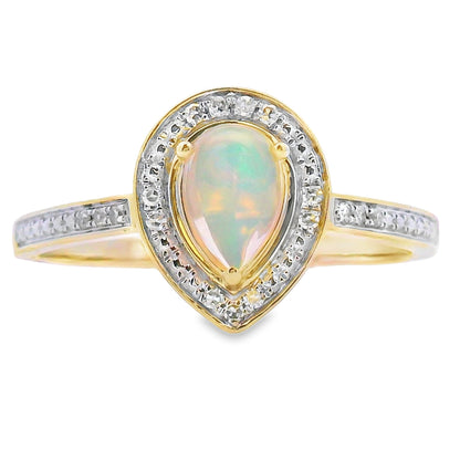 Natural .30ct Opal Diamond Ring 10KT Yellow Gold Bids.com