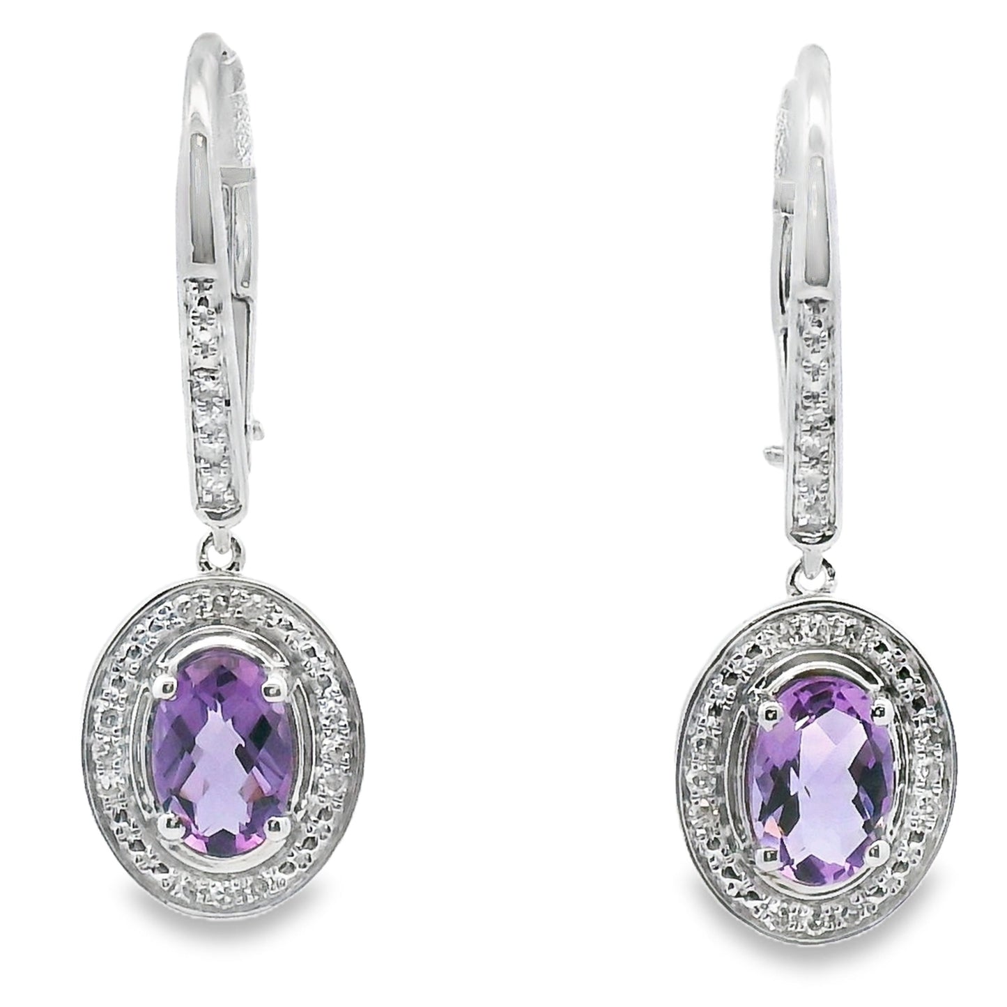 .98ct Amethyst Diamond Dangle Earrings 10KT White Gold Bids.com