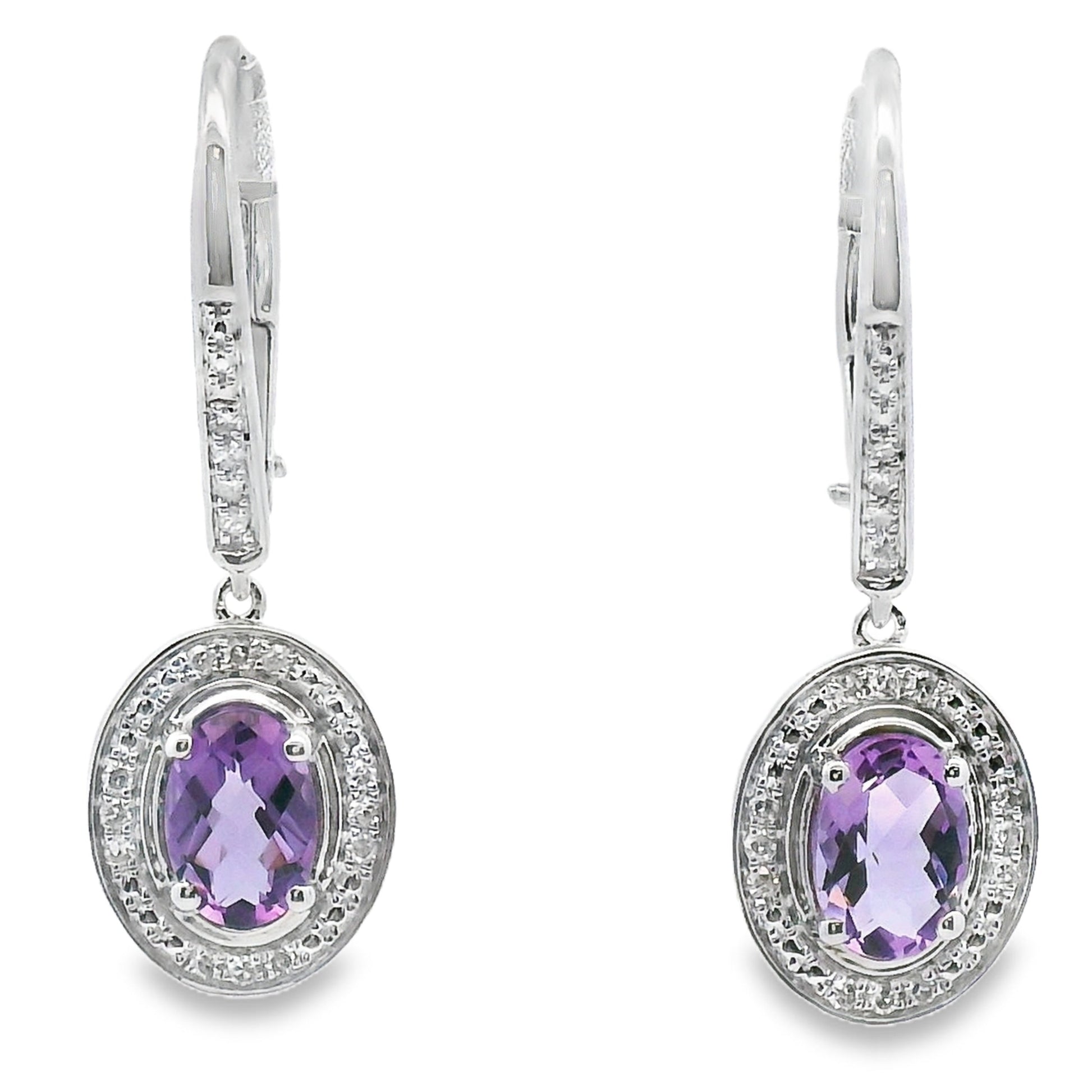 .98ct Amethyst Diamond Dangle Earrings 10KT White Gold Bids.com