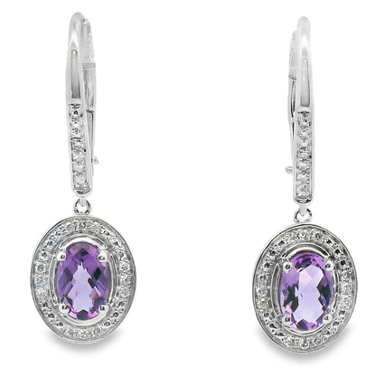 .98ct Amethyst Diamond Dangle Earrings 10KT White Gold Bids.com
