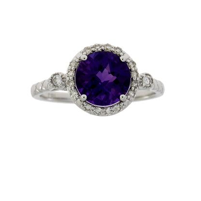 Genuine 2.07ct Amethyst Diamond Ring 14KT White Gold Bids.com