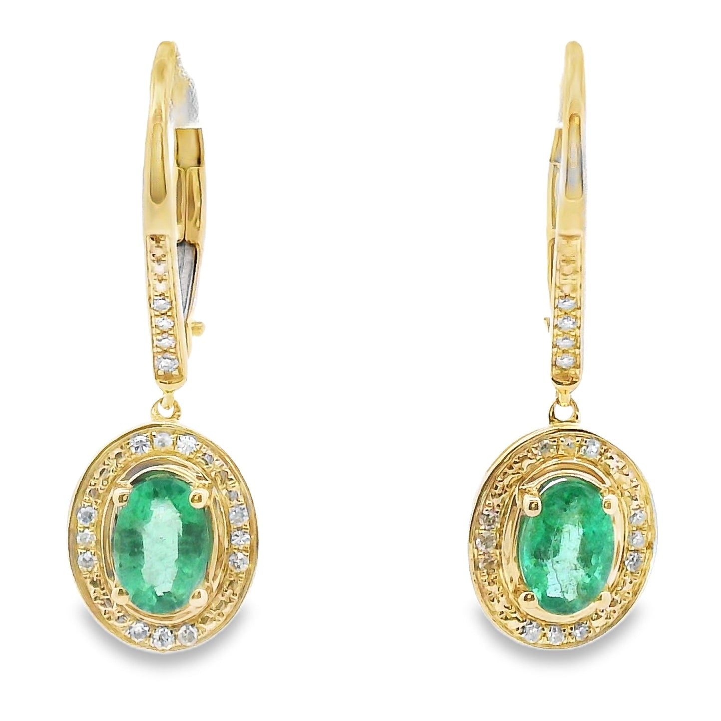 .90ct Emerald Diamond Dangle Earrings 10KT Yellow Gold Bids.com