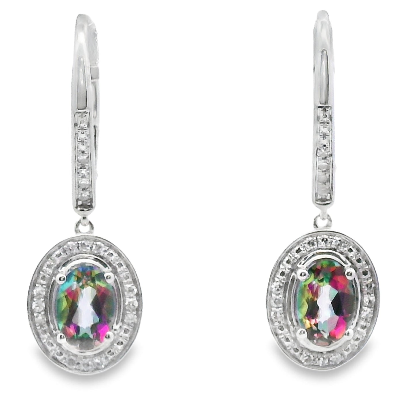 .89ct Mystic Fire Topaz Dangle Earrings 10KT White Gold Bids.com