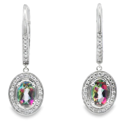 .89ct Mystic Fire Topaz Dangle Earrings 10KT White Gold Bids.com
