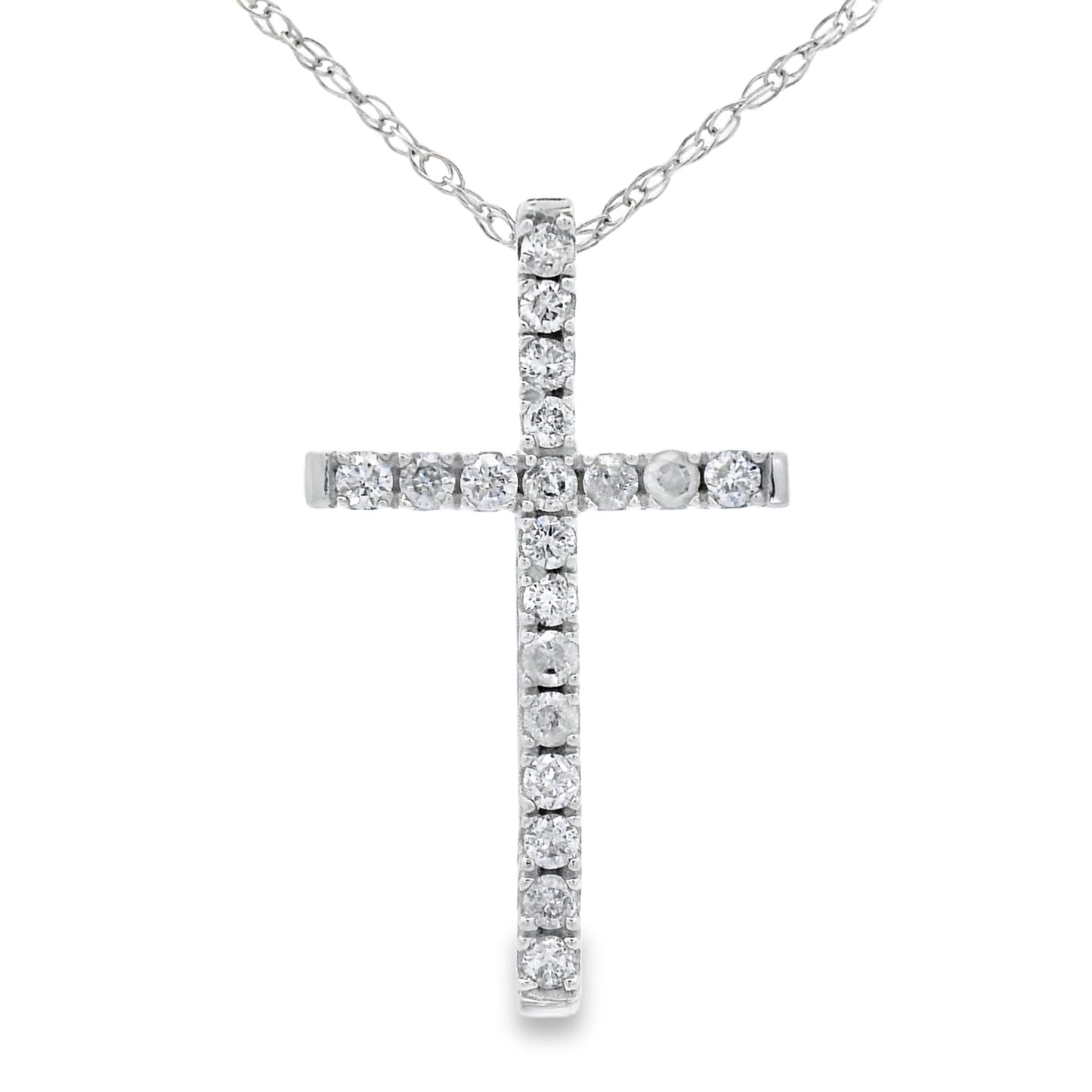 .13ct Diamond Cross Religious Pendant 14KT White Gold Bids.com