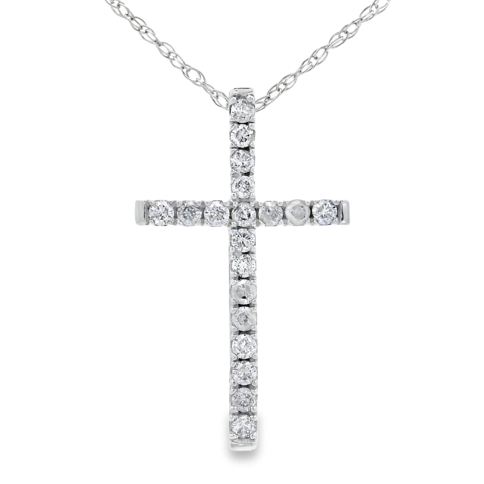 .13ct Diamond Cross Religious Pendant 14KT White Gold Bids.com