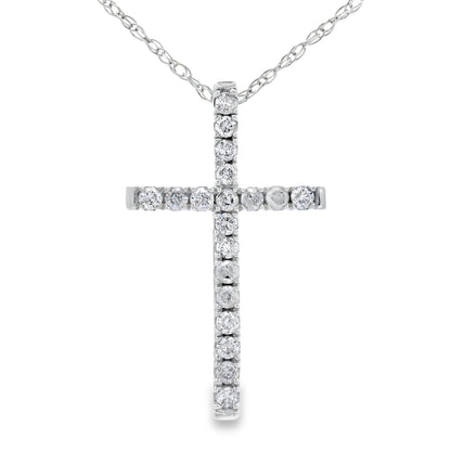 .13ct Diamond Cross Religious Pendant 14KT White Gold Bids.com
