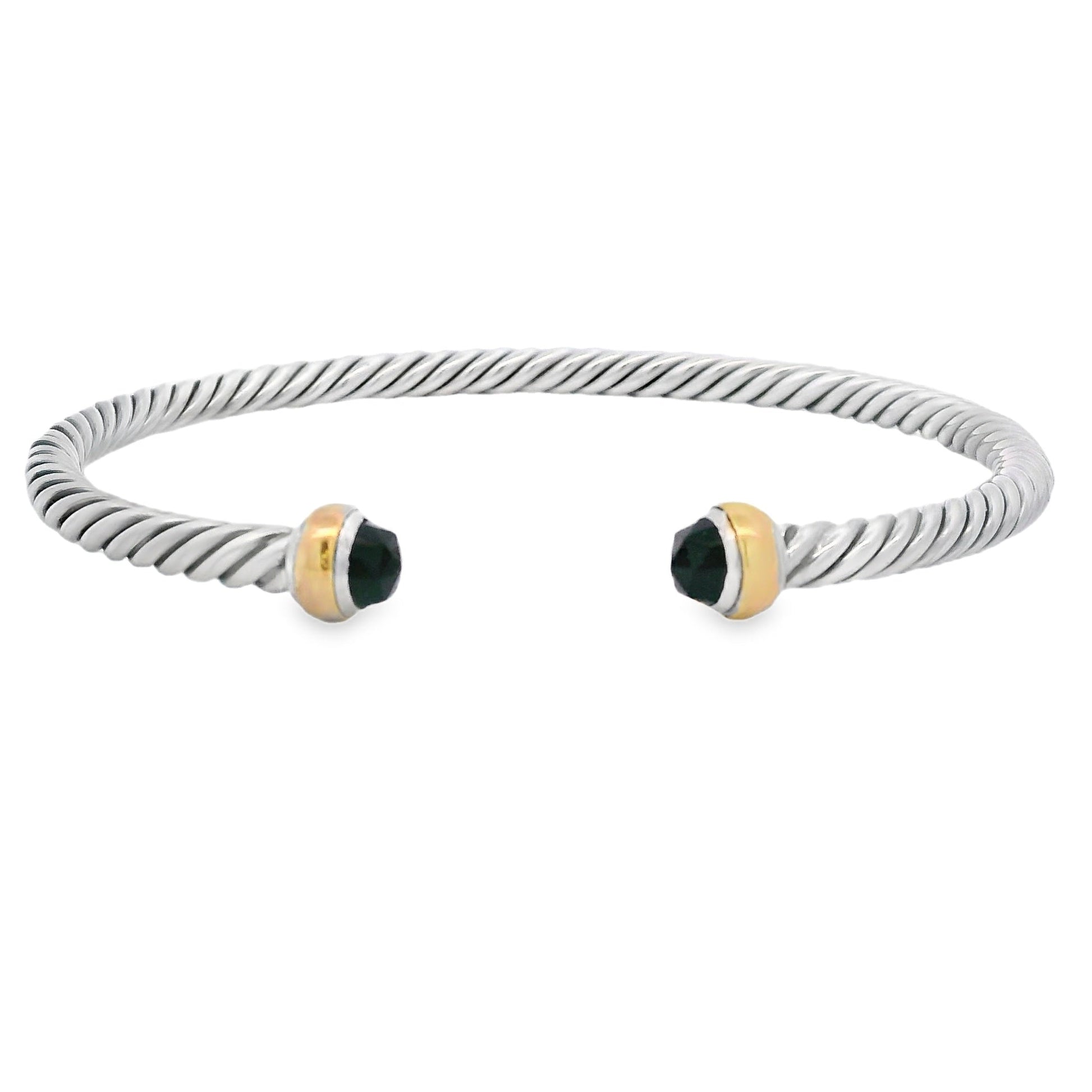 Natural Onyx Bangle Bracelet Sterling Silver 18KT Gold Bids.com