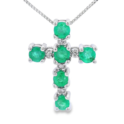 Emerald Diamond Cross Religious Pendant 10KT White Gold Bids.com