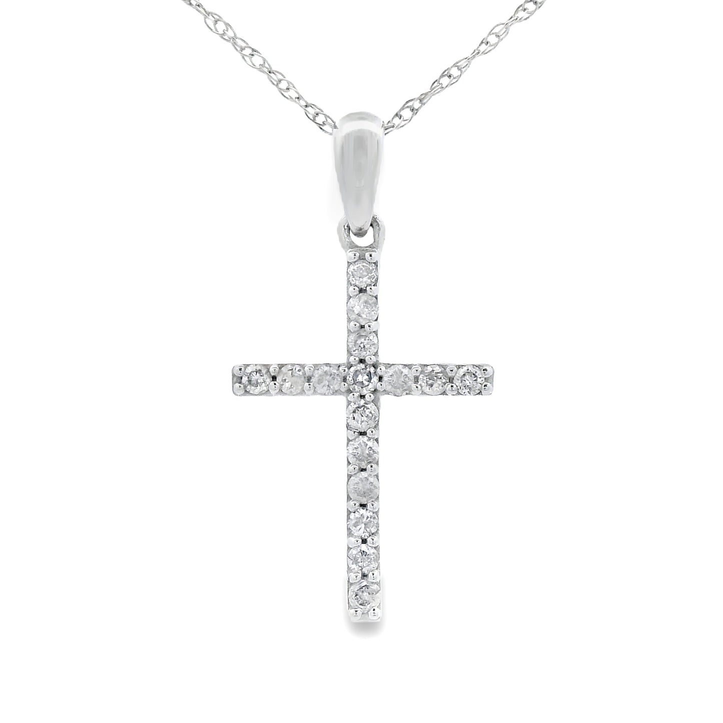 .13ct Diamond Cross Religious Pendant 14KT White Gold Bids.com