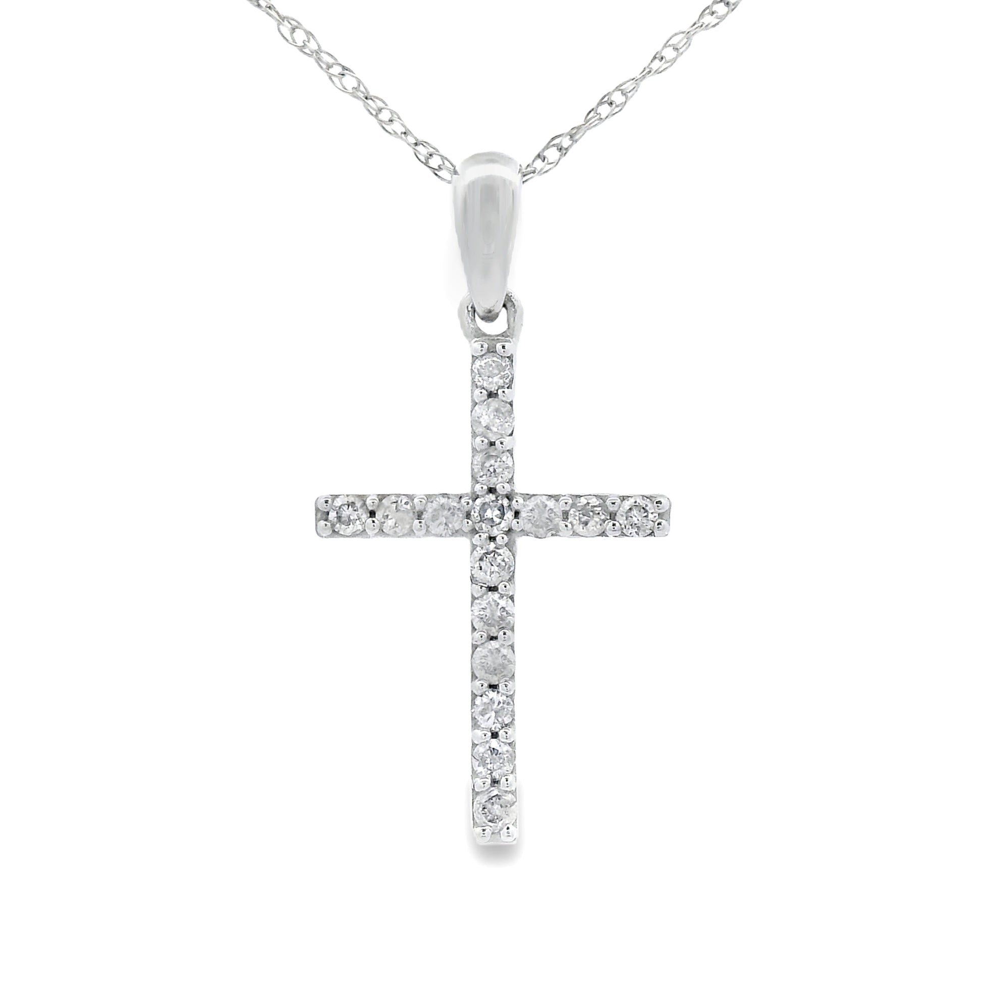 .13ct Diamond Cross Religious Pendant 14KT White Gold Bids.com