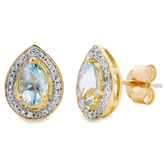 .79ct Aquamarine Diamond Stud Earrings 10KT Yellow Gold Bids.com