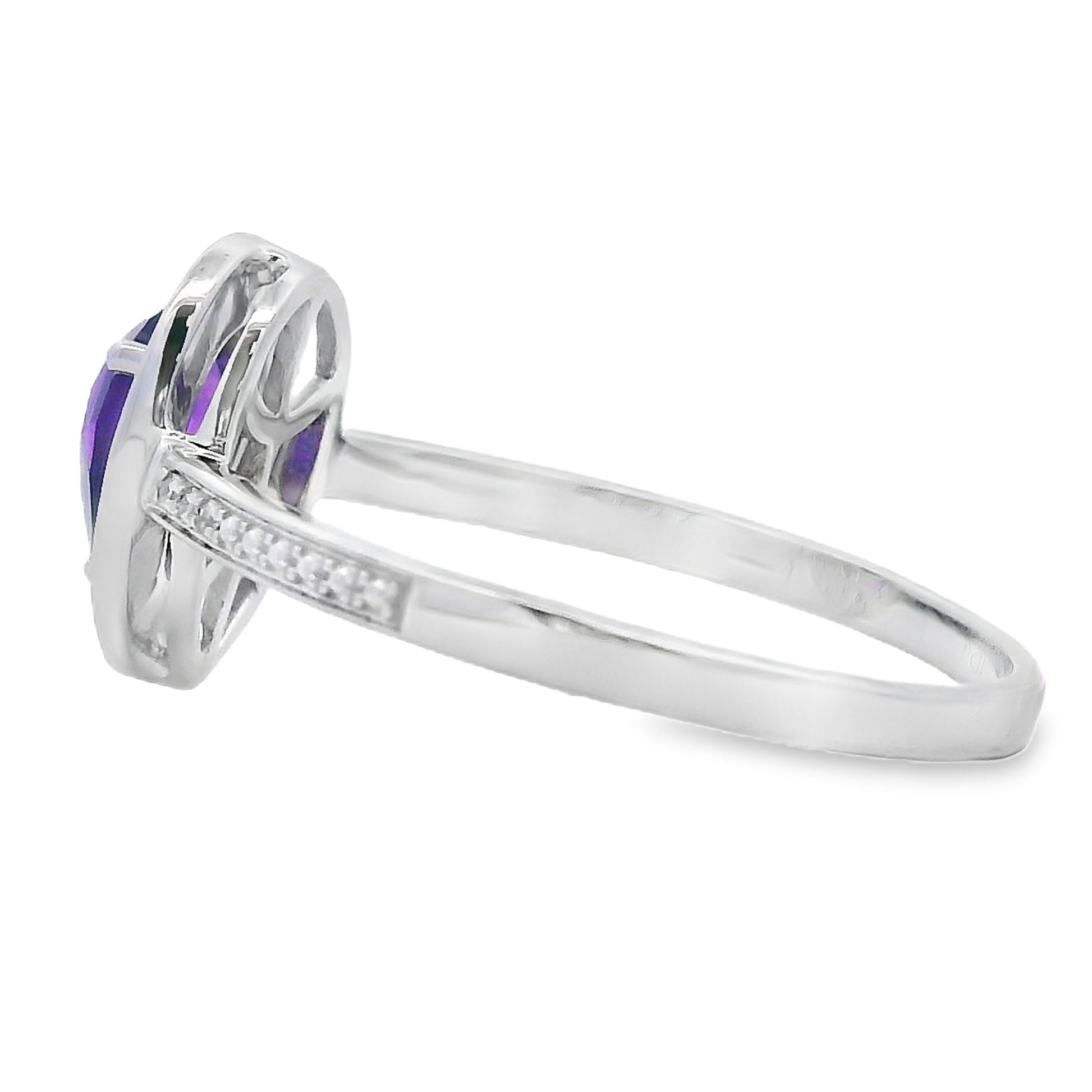 Natural .42ct Amethyst Diamond Ring 10KT White Gold Bids.com