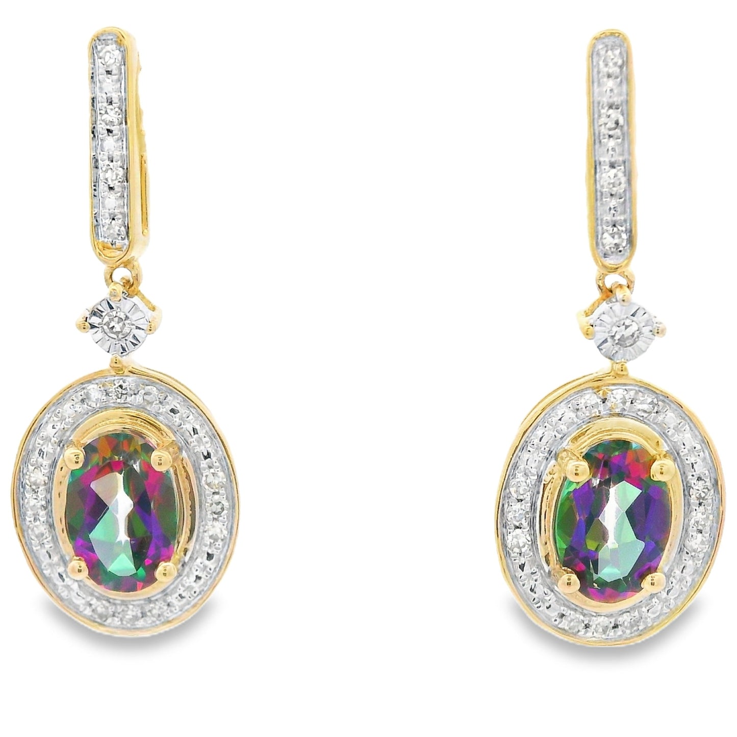 Mystic Fire Topaz Dangle Earrings 10KT Yellow Gold Bids.com