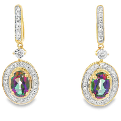 Mystic Fire Topaz Dangle Earrings 10KT Yellow Gold Bids.com