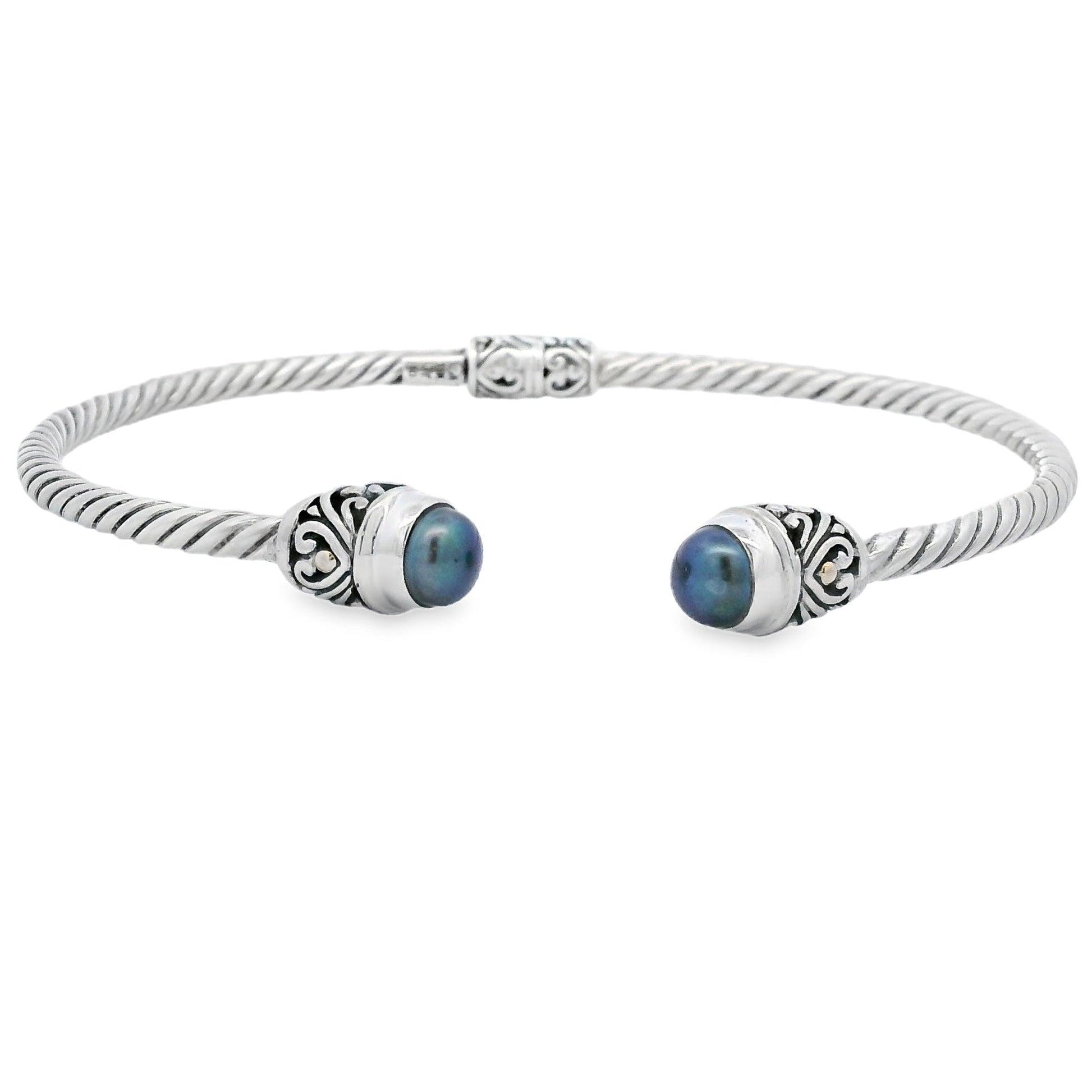 Pearl Bangle Bracelet Sterling Silver 18KT Gold Bids.com