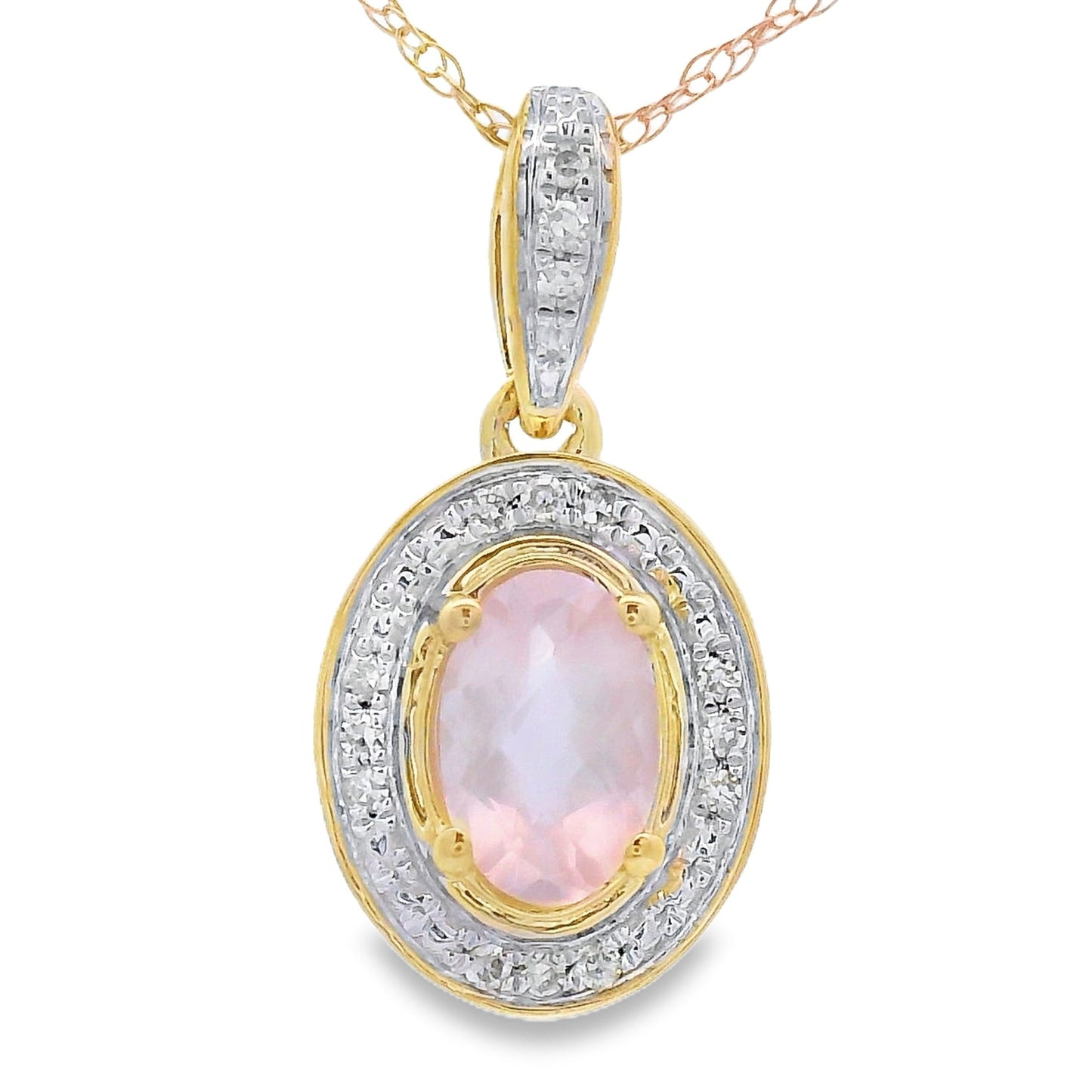 Rose Quartz Diamond Fashion Pendants 10KT Yellow Gold Bids.com