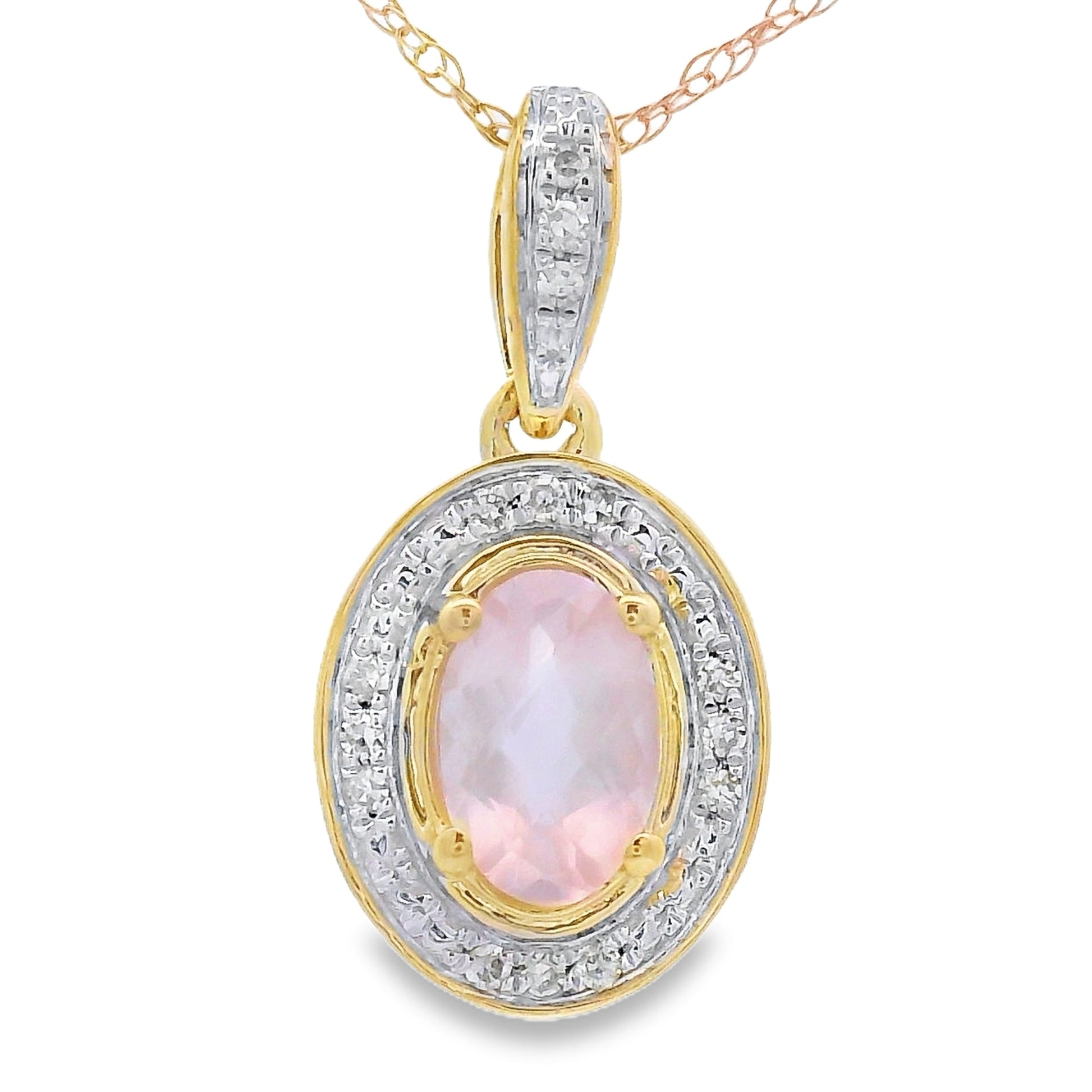 Rose Quartz Diamond Fashion Pendants 10KT Yellow Gold Bids.com