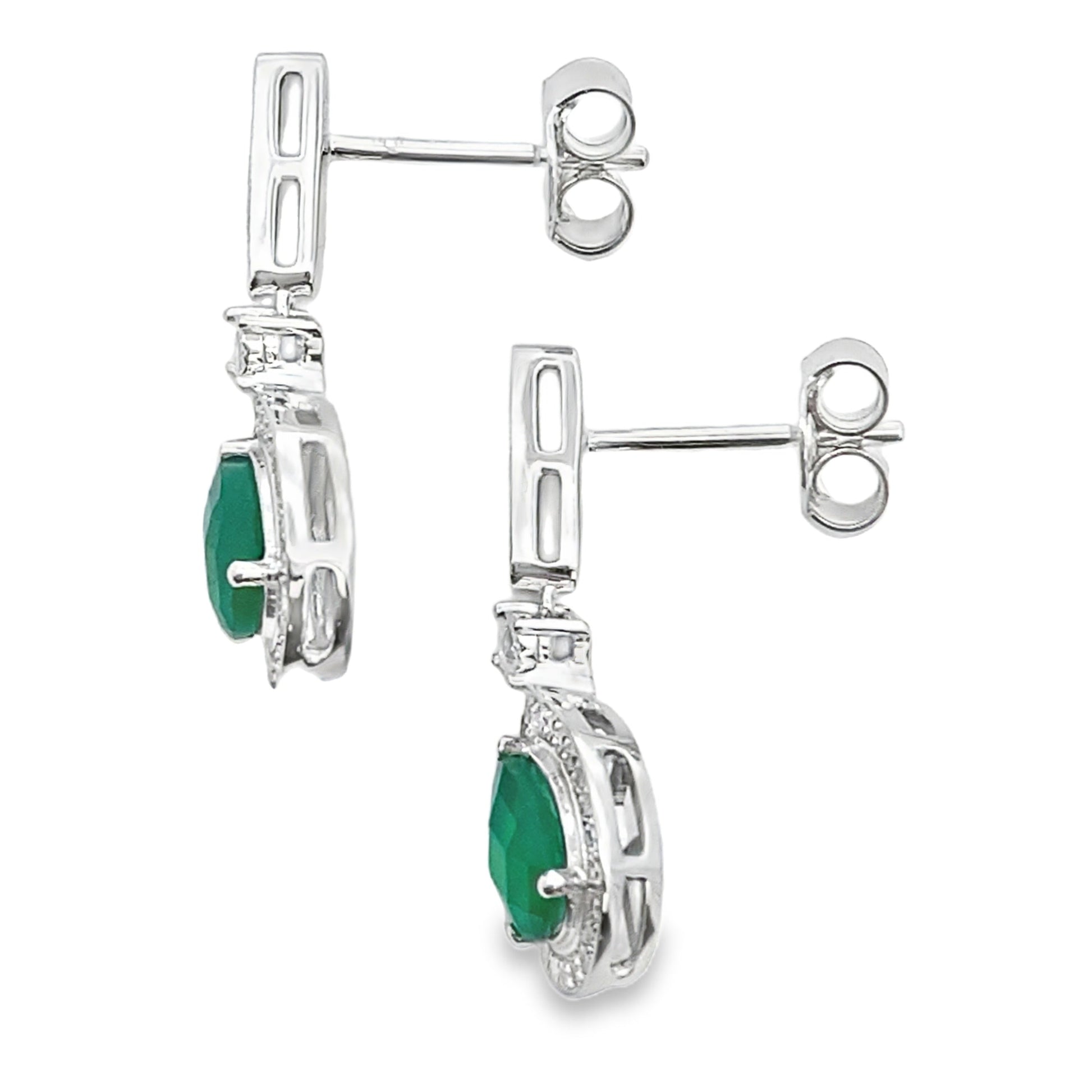 Chalcedony Diamond Dangle Earrings 10KT White Gold Bids.com