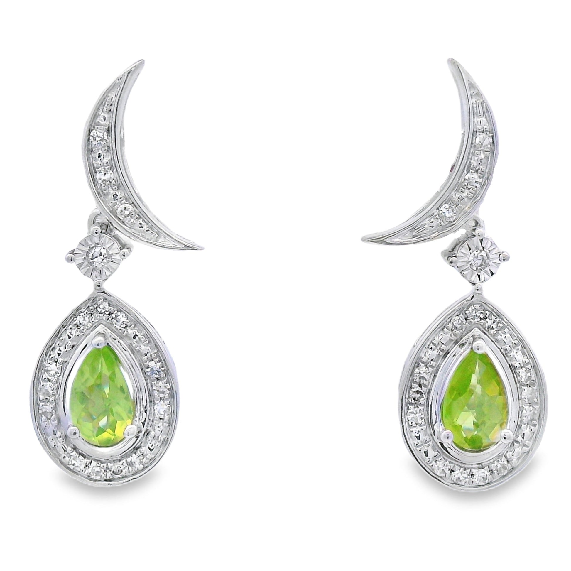 .52ct Peridot Diamond Dangle Earrings 10KT White Gold Bids.com