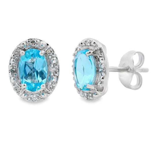 1.20ct Blue Topaz Diamond Earrings 10KT White Gold Bids.com