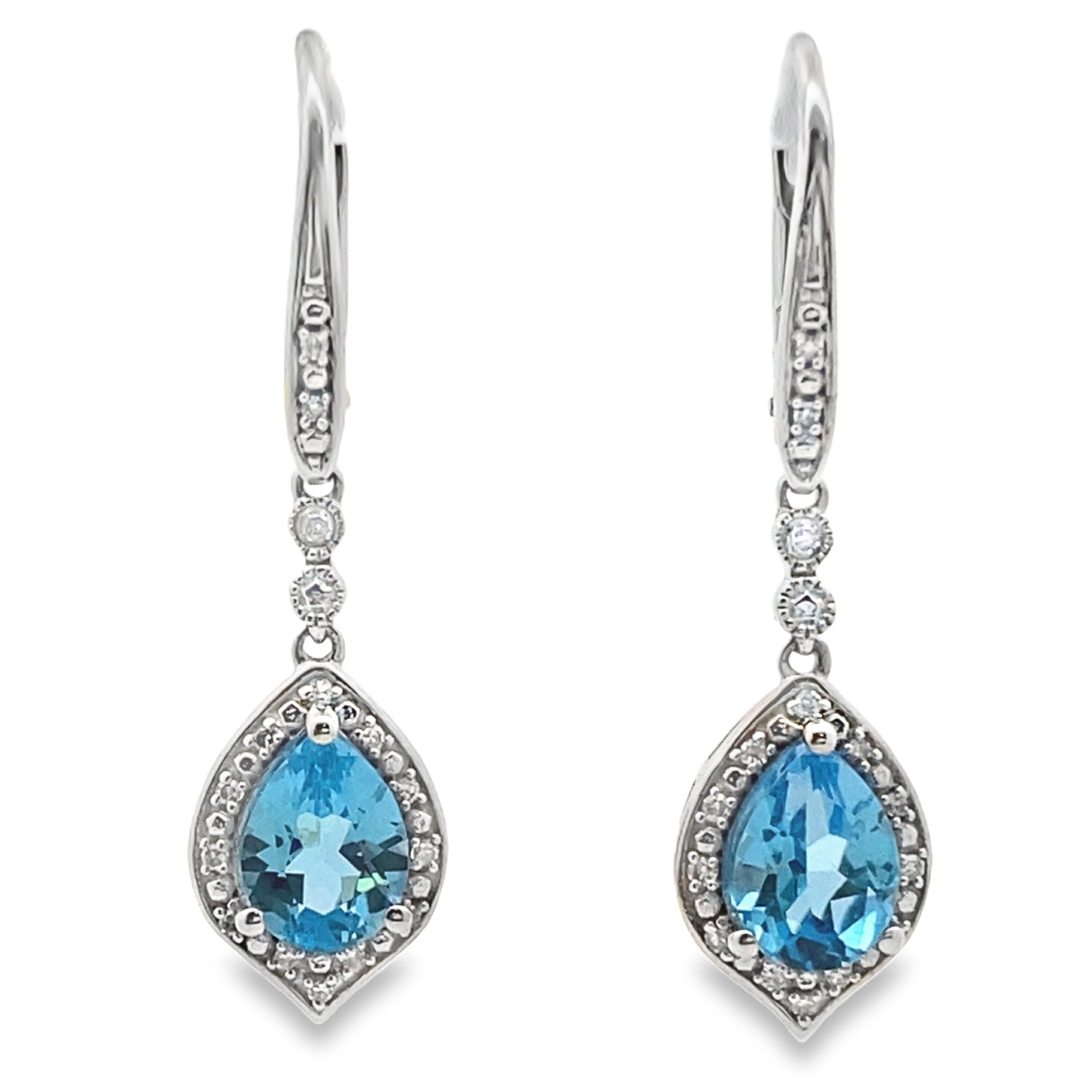 Blue Topaz Diamond Dangle Earrings 10KT White Gold Bids.com