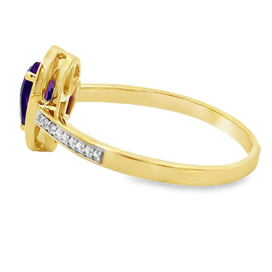 Genuine .42ct Amethyst Diamond Ring 10KT Yellow Gold Bids.com