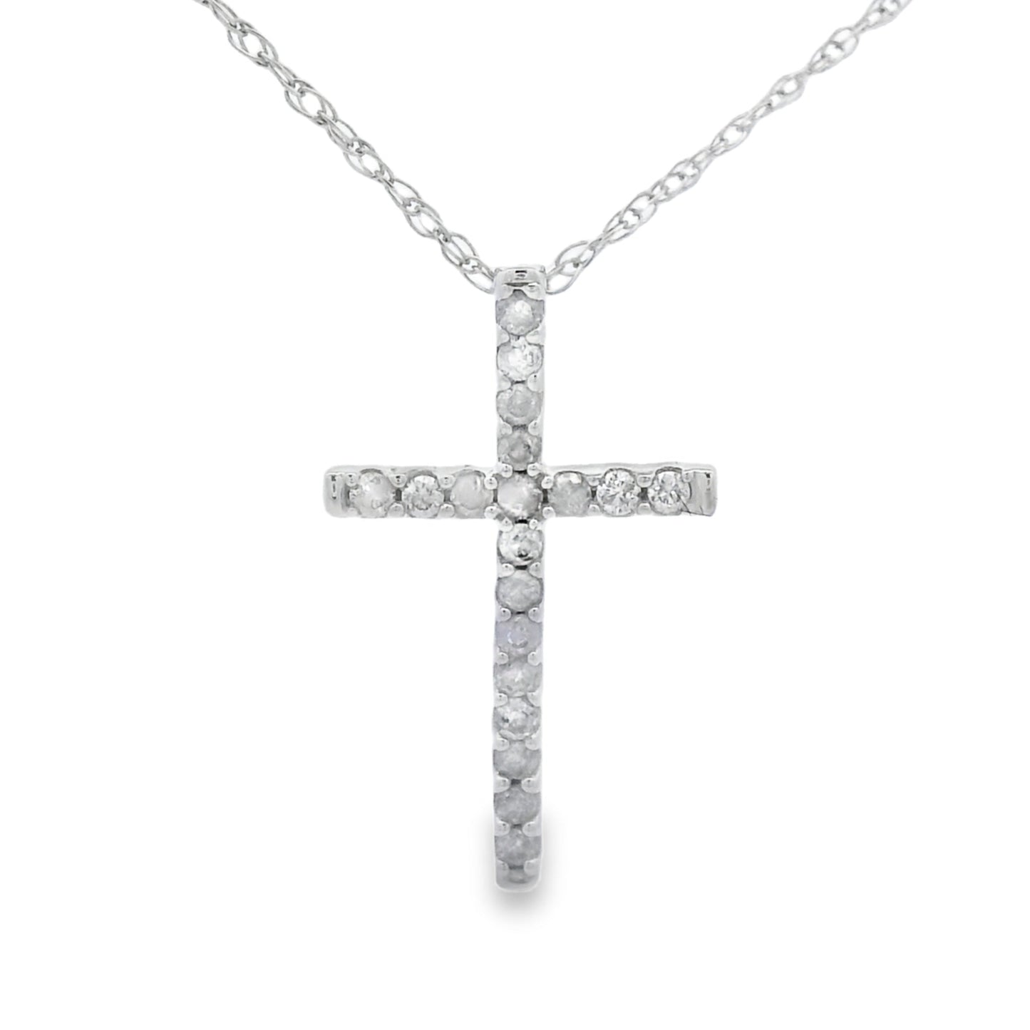 .10ct Diamond Cross Religious Pendant 14KT White Gold Bids.com