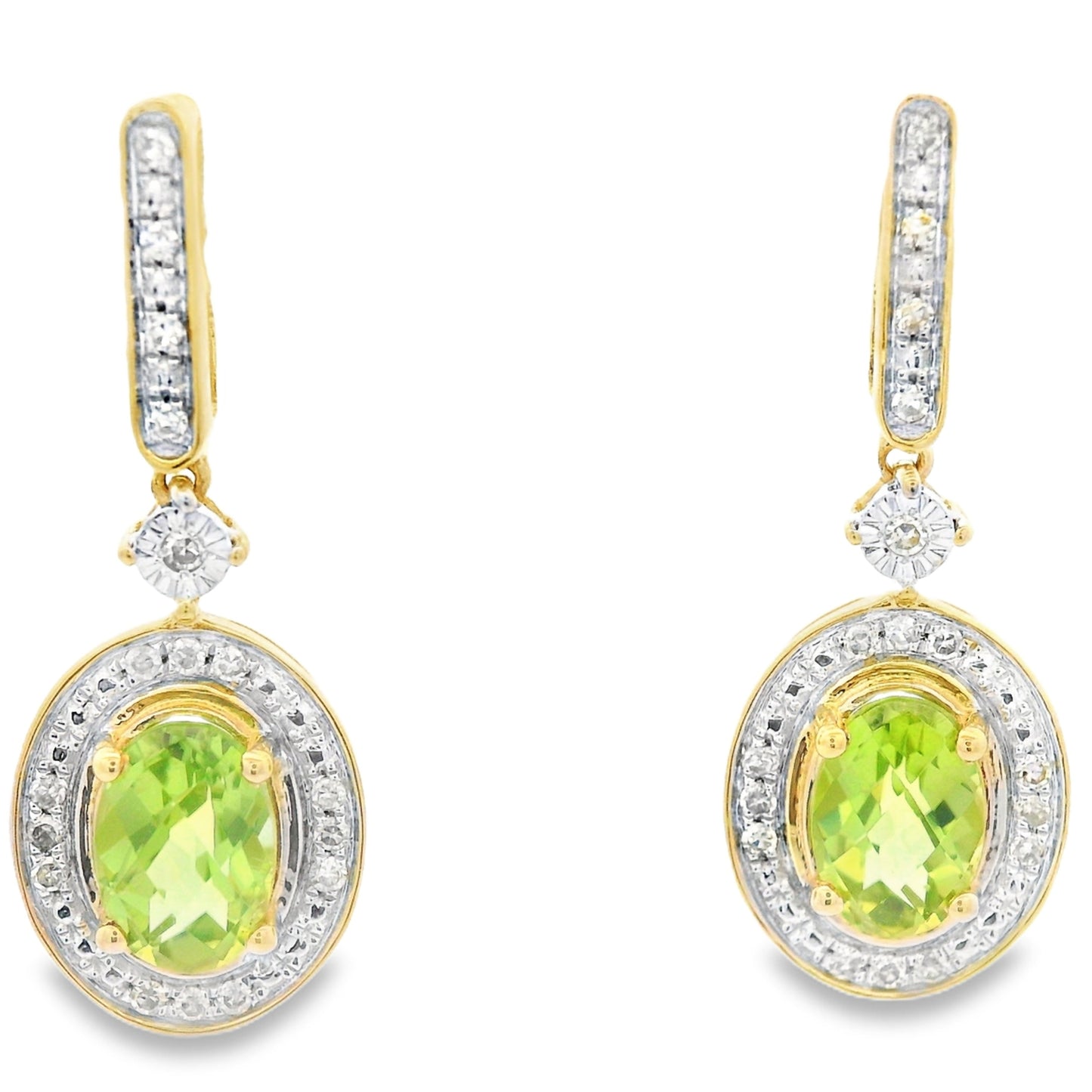 1.23ct Peridot Diamond Dangle Earrings 10KT Yellow Gold Bids.com