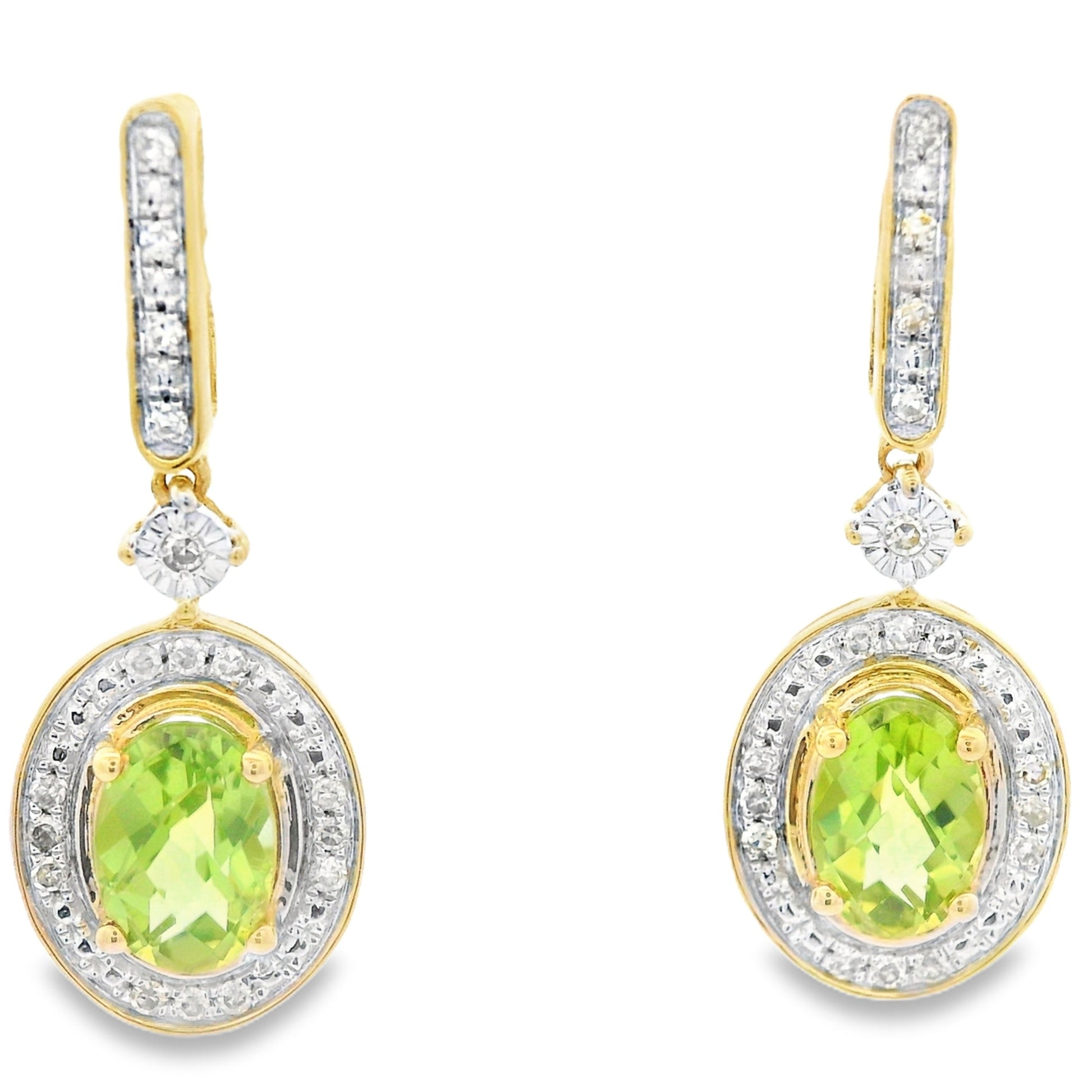 1.23ct Peridot Diamond Dangle Earrings 10KT Yellow Gold Bids.com