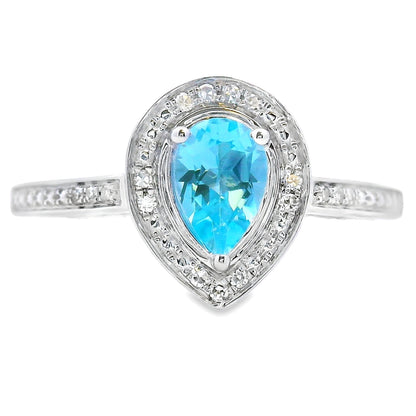 Natural .54ct Blue Topaz Diamond Ring 10KT White Gold Bids.com