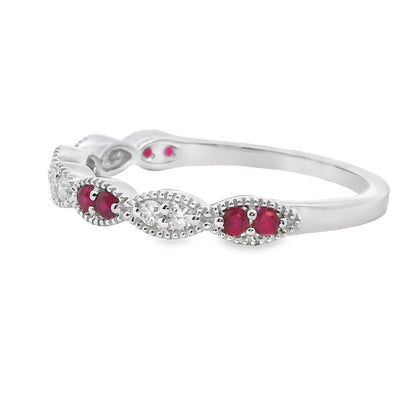 .25ct Ruby Diamond stackable band set 14KT White Gold Bids.com