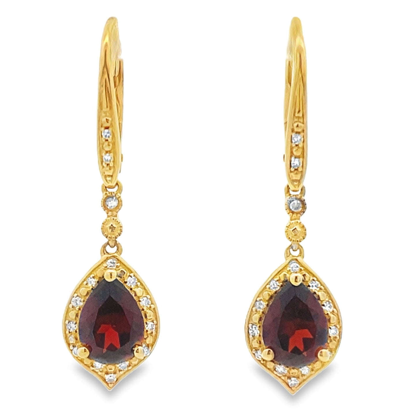 2.43ct Garnet Diamond Dangle Earrings 10KT Yellow Gold Bids.com