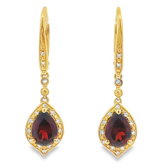 2.43ct Garnet Diamond Dangle Earrings 10KT Yellow Gold Bids.com