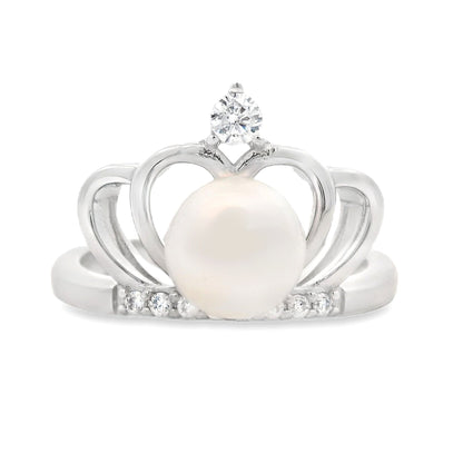 Natural FW Pearl Cubic Zirconium Ring Sterling Silver Bids.com