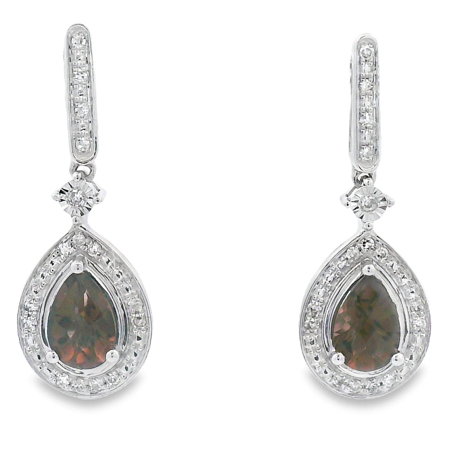 .84ct Quartz Diamond Dangle Earrings 10KT White Gold Bids.com