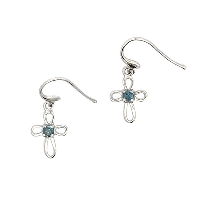 Natural .27ct Sapphire Cross Earrings 10KT White Gold Bids.com
