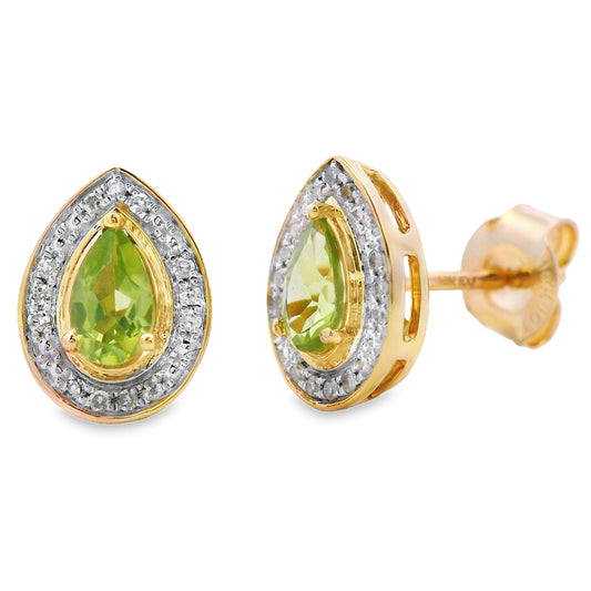.56ct Peridot Diamond Stud Earrings 10KT Yellow Gold Bids.com