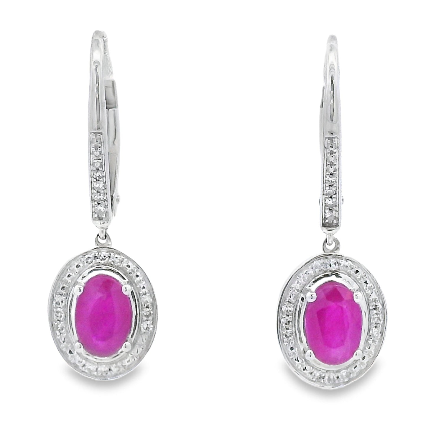 1.28ct Ruby Diamond Dangle Earrings 10KT White Gold Bids.com