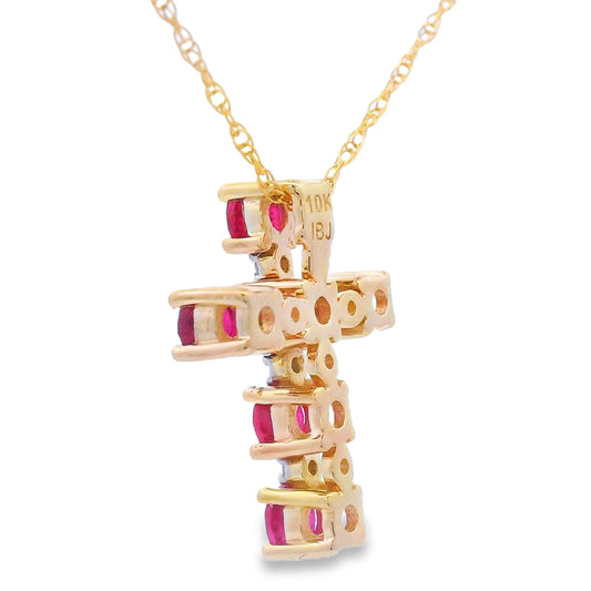 Ruby Diamond Cross Religious Pendant 10KT Yellow Gold Bids.com