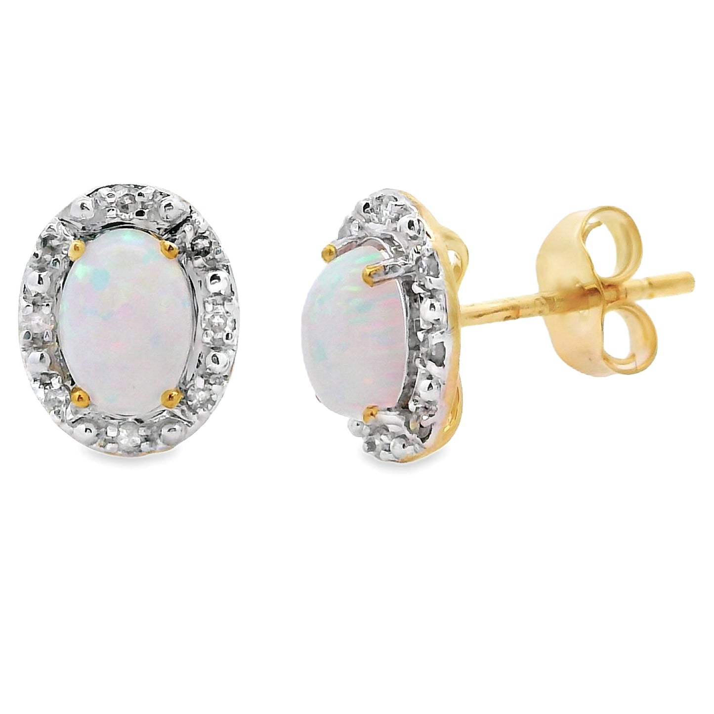Natural .09ct Opal Diamond Earrings 10KT Yellow Gold Bids.com
