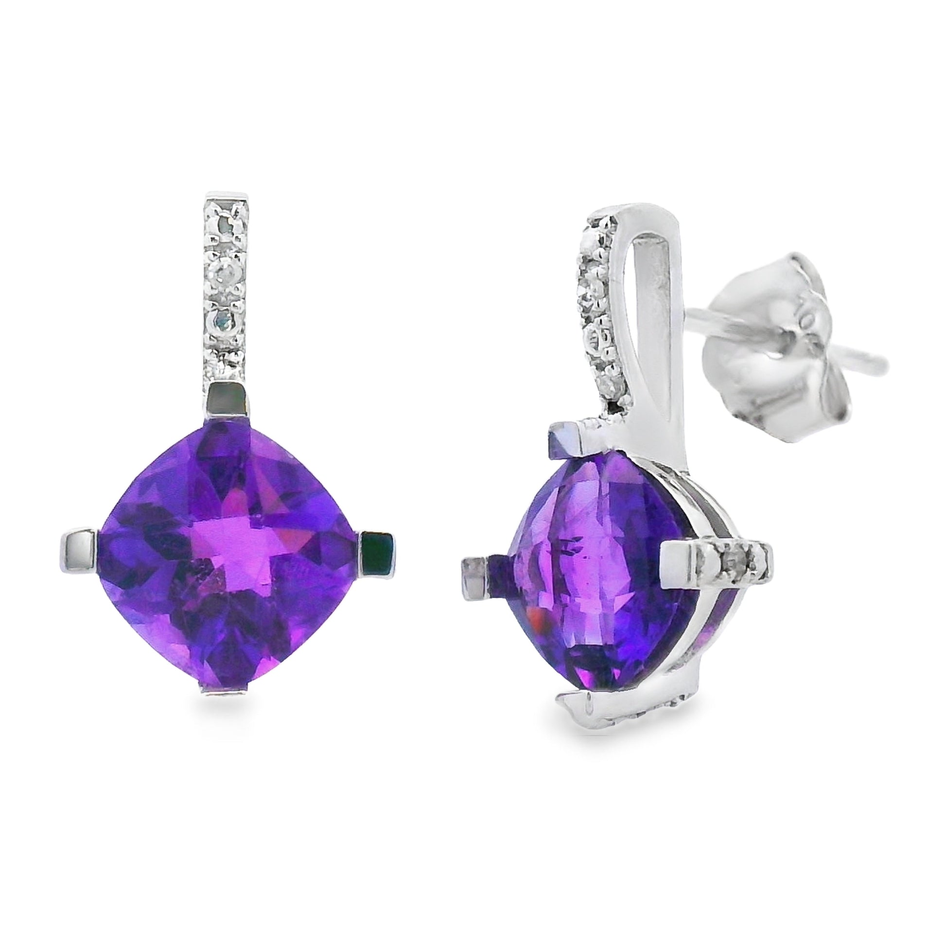 Natural .84ct Amethyst Diamond Earrings 10KT White Gold Bids.com