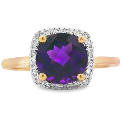 Genuine 1.34ct Amethyst Diamond Ring 10KT Yellow Gold Bids.com