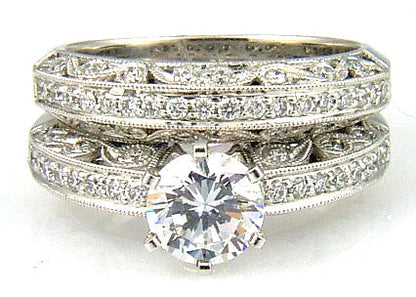 .54ct Antique Style Engagement Ring Set 18KT White Gold Bids.com