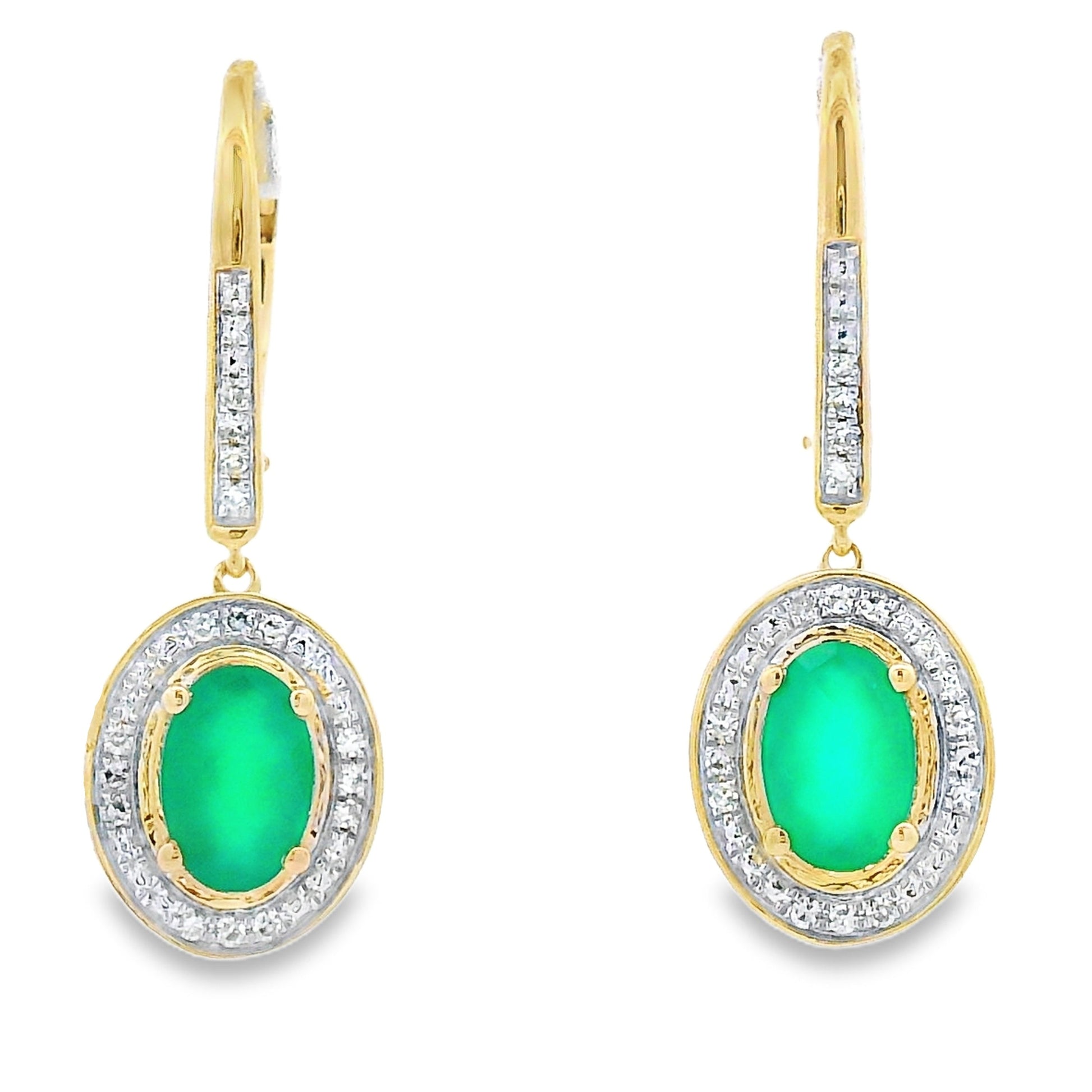 Chalcedony Diamond Dangle Earrings 10KT Yellow Gold Bids.com