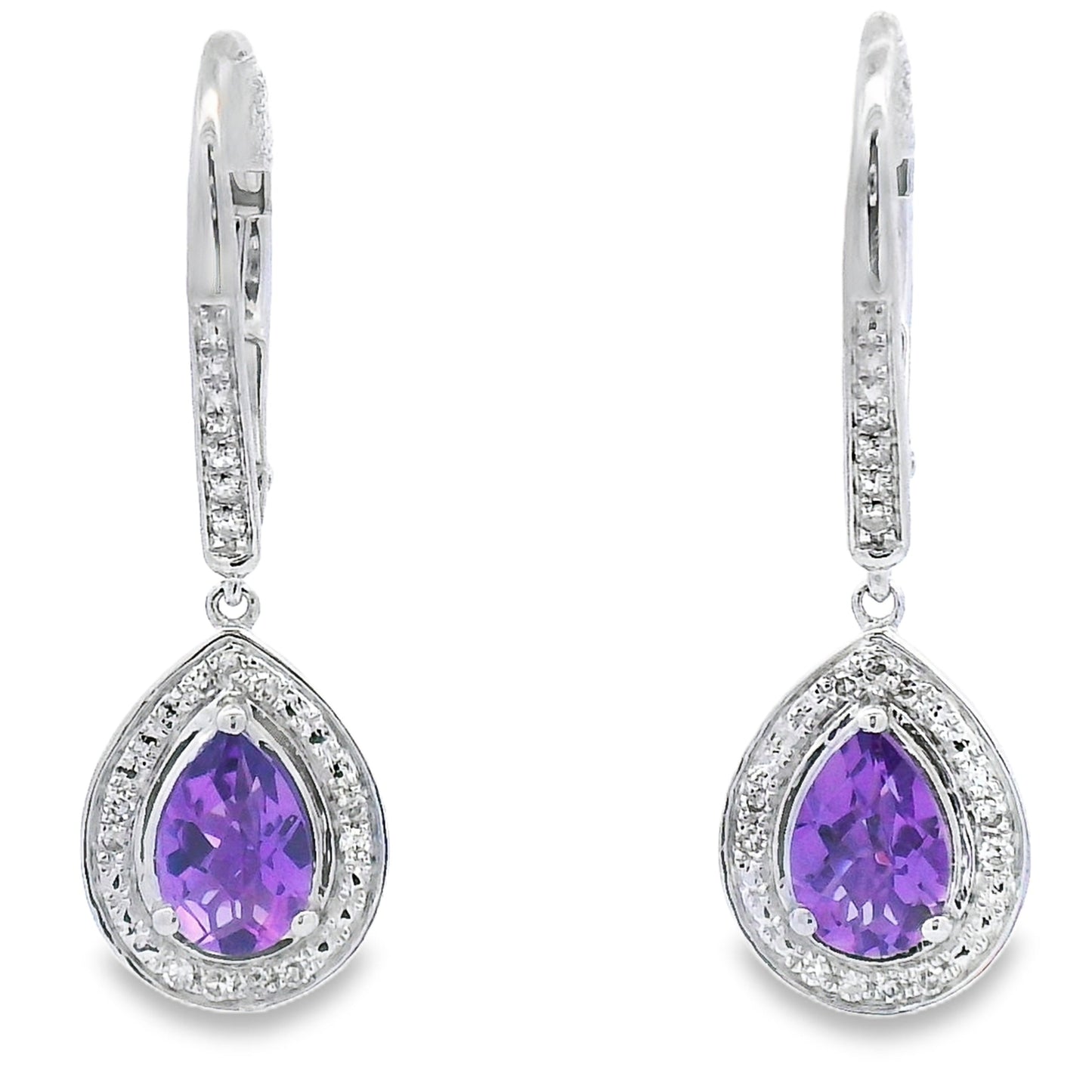 .88ct Amethyst Diamond Dangle Earrings 10KT White Gold Bids.com
