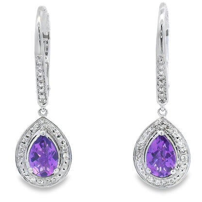 .88ct Amethyst Diamond Dangle Earrings 10KT White Gold Bids.com