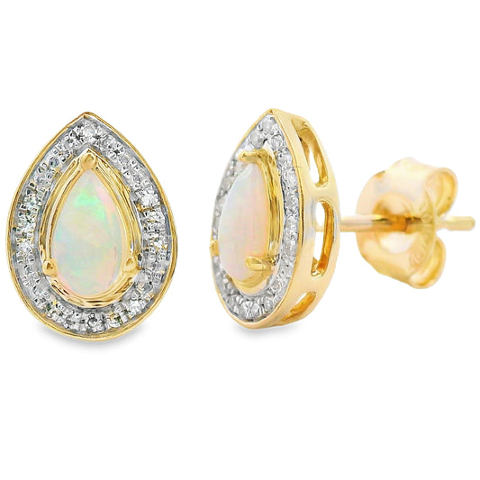 Natural .26ct Opal Diamond Earrings 10KT Yellow Gold Bids.com